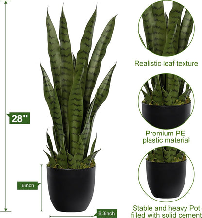 4ft Artificial Snake Plant – 46in Faux Sansevieria Plants, Fake Floor Plant for Indoor Outdoor, Front Porch Patio Home Office Decor, Mother-in-Law’s Tongue, Green