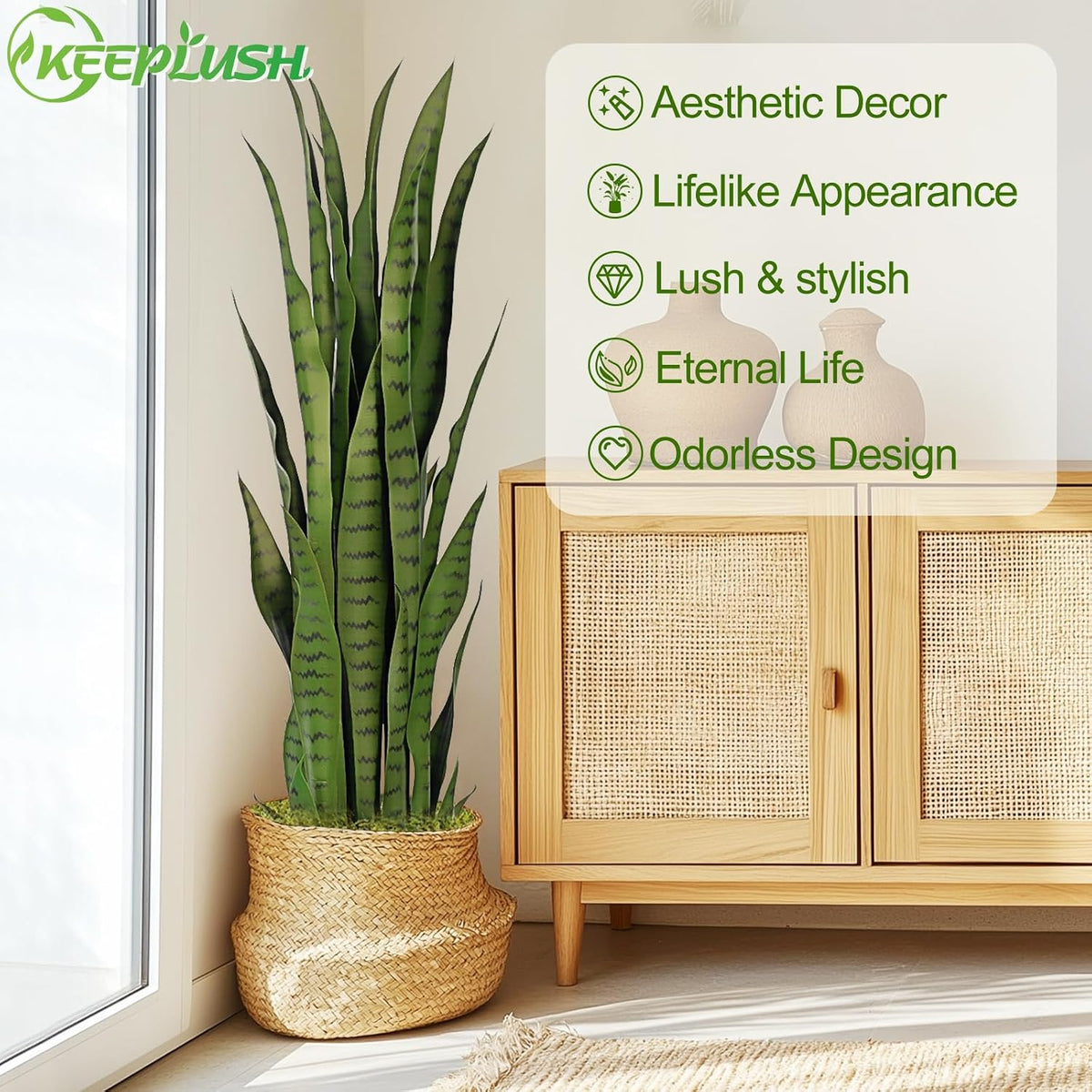 4ft Artificial Snake Plant – 46in Faux Sansevieria Plants, Fake Floor Plant for Indoor Outdoor, Front Porch Patio Home Office Decor, Mother-in-Law’s Tongue, Green