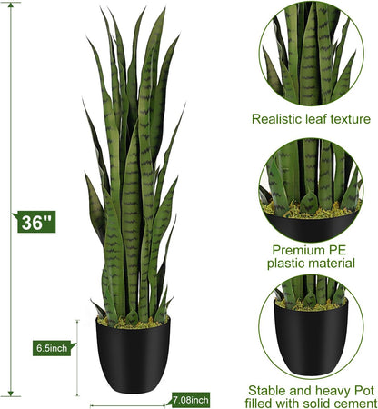 4ft Artificial Snake Plant – 46in Faux Sansevieria Plants, Fake Floor Plant for Indoor Outdoor, Front Porch Patio Home Office Decor, Mother-in-Law’s Tongue, Green