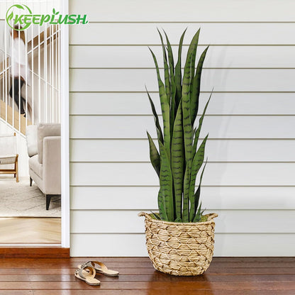 4ft Artificial Snake Plant – 46in Faux Sansevieria Plants, Fake Floor Plant for Indoor Outdoor, Front Porch Patio Home Office Decor, Mother-in-Law’s Tongue, Green