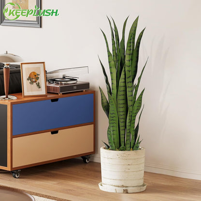 4ft Artificial Snake Plant – 46in Faux Sansevieria Plants, Fake Floor Plant for Indoor Outdoor, Front Porch Patio Home Office Decor, Mother-in-Law’s Tongue, Green