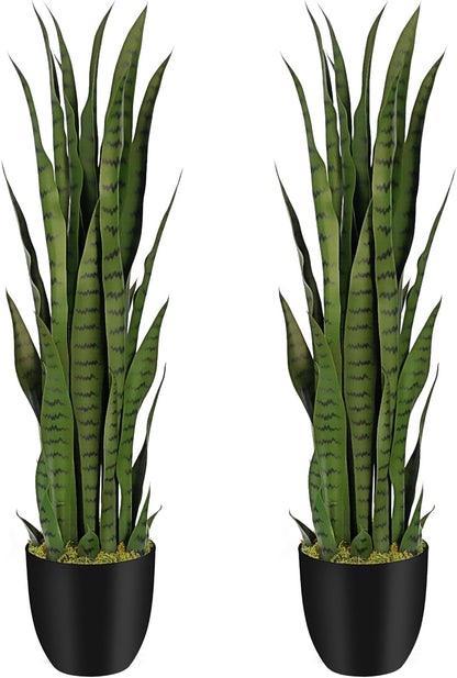 4ft Artificial Snake Plant – 46in Faux Sansevieria Plants, Fake Floor Plant for Indoor Outdoor, Front Porch Patio Home Office Decor, Mother-in-Law’s Tongue, Green