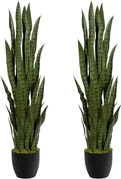4ft Artificial Snake Plant – 46in Faux Sansevieria Plants, Fake Floor Plant for Indoor Outdoor, Front Porch Patio Home Office Decor, Mother-in-Law’s Tongue, Green