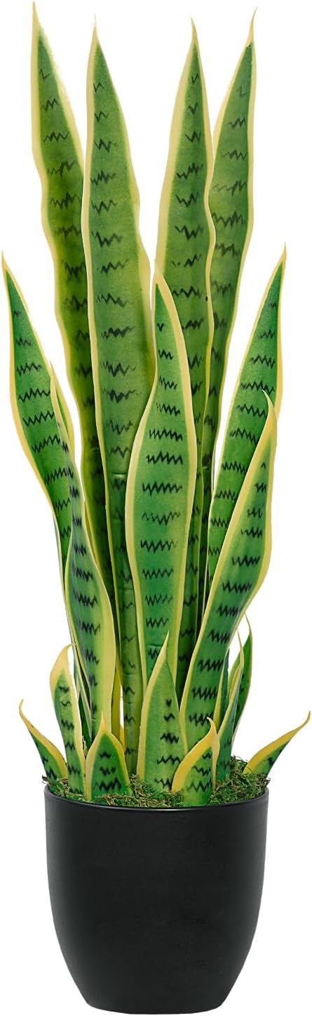 4ft Artificial Snake Plant – 46in Faux Sansevieria Plants, Fake Floor Plant for Indoor Outdoor, Front Porch Patio Home Office Decor, Mother-in-Law’s Tongue, Green