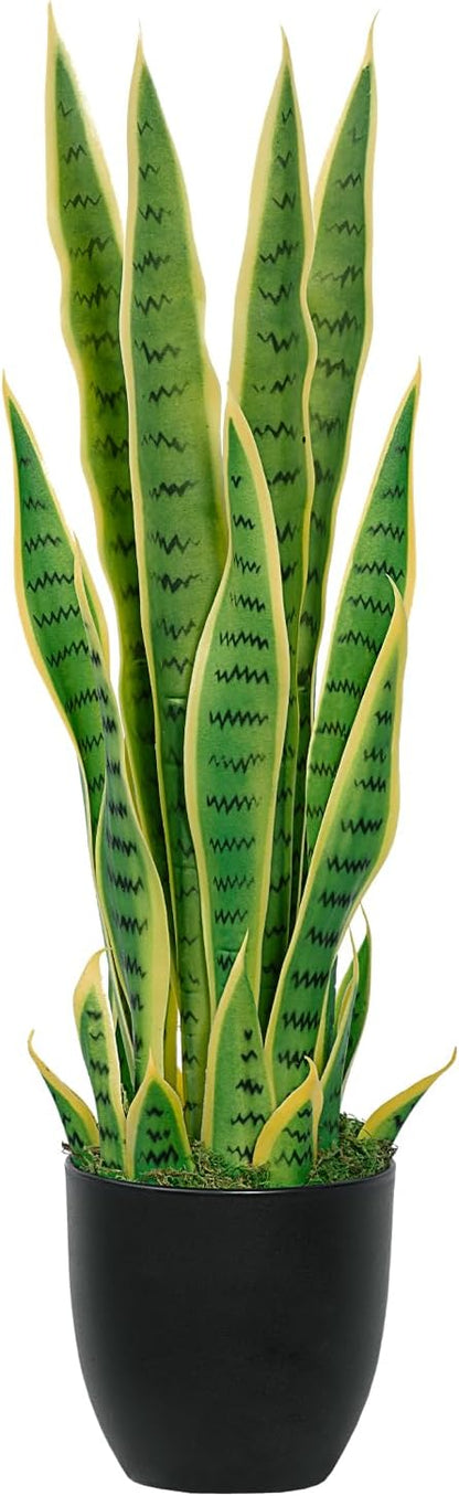 4ft Artificial Snake Plant – 46in Faux Sansevieria Plants, Fake Floor Plant for Indoor Outdoor, Front Porch Patio Home Office Decor, Mother-in-Law’s Tongue, Green