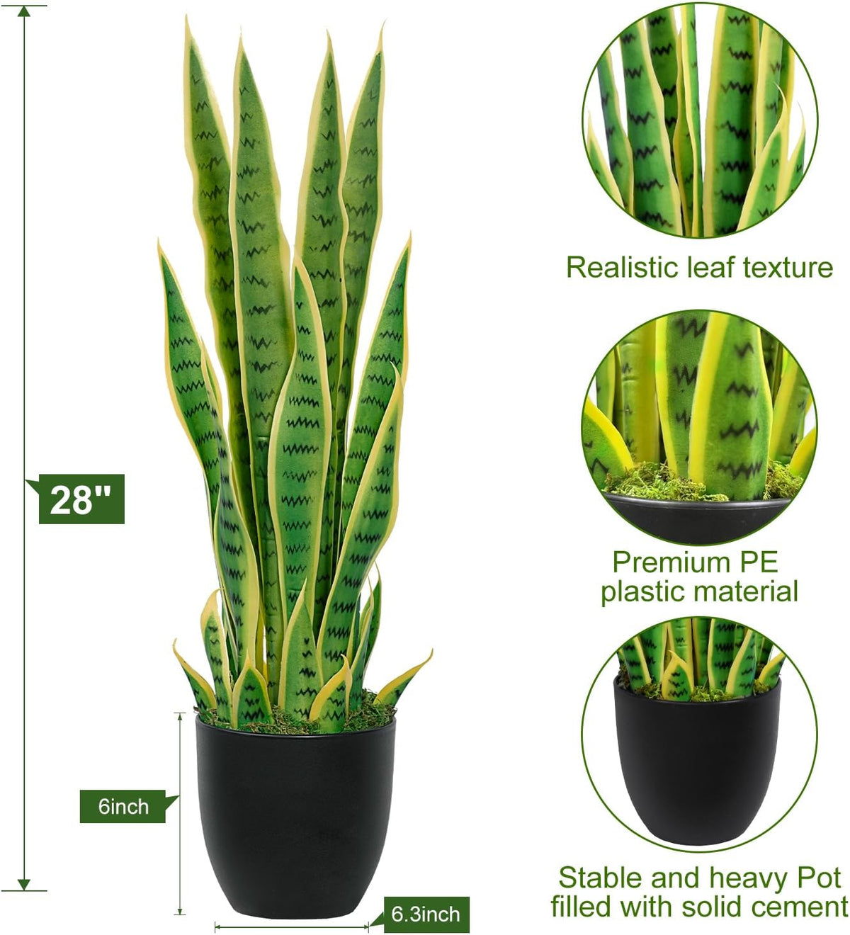 4ft Artificial Snake Plant – 46in Faux Sansevieria Plants, Fake Floor Plant for Indoor Outdoor, Front Porch Patio Home Office Decor, Mother-in-Law’s Tongue, Green