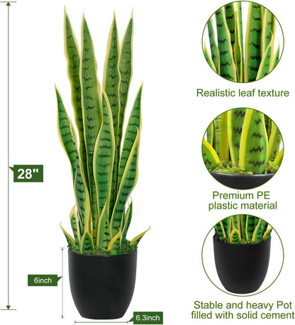 4ft Artificial Snake Plant – 46in Faux Sansevieria Plants, Fake Floor Plant for Indoor Outdoor, Front Porch Patio Home Office Decor, Mother-in-Law’s Tongue, Green