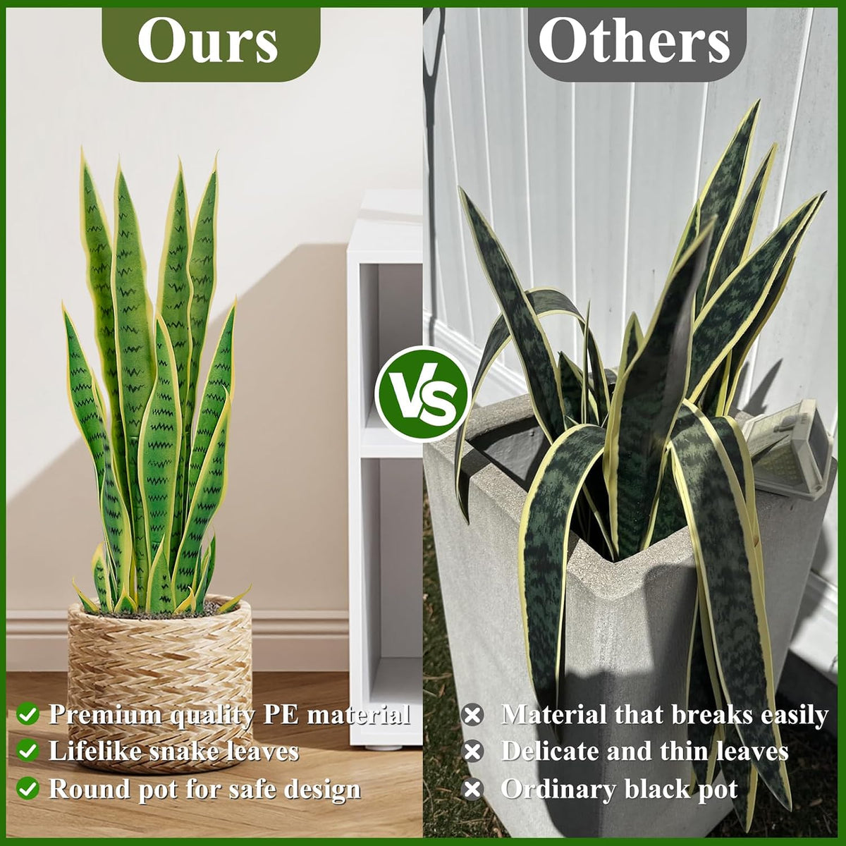 4ft Artificial Snake Plant – 46in Faux Sansevieria Plants, Fake Floor Plant for Indoor Outdoor, Front Porch Patio Home Office Decor, Mother-in-Law’s Tongue, Green