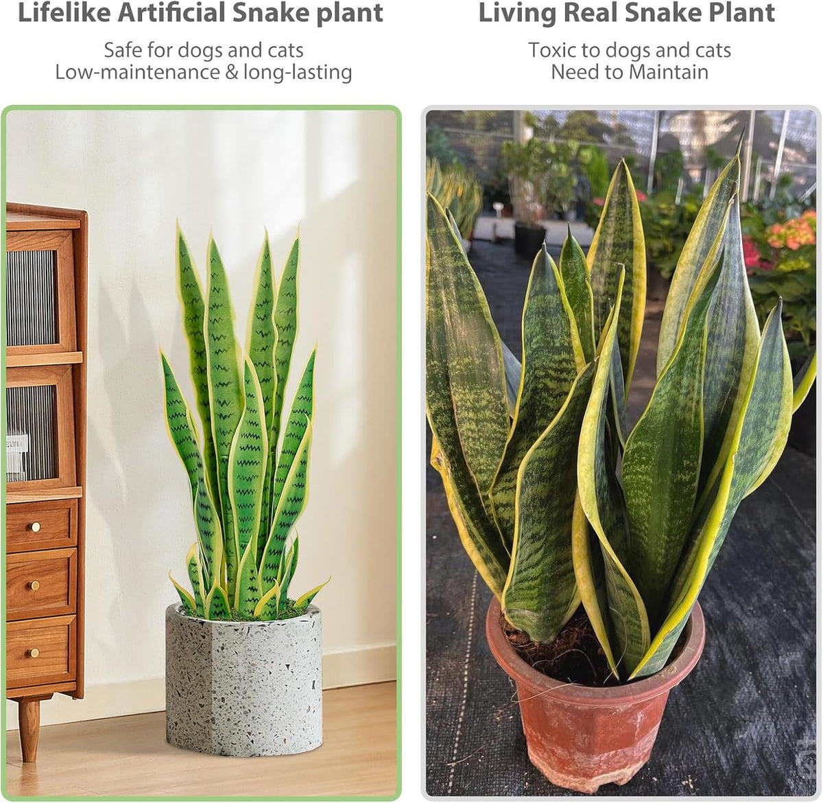 4ft Artificial Snake Plant – 46in Faux Sansevieria Plants, Fake Floor Plant for Indoor Outdoor, Front Porch Patio Home Office Decor, Mother-in-Law’s Tongue, Green