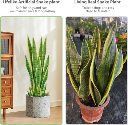 4ft Artificial Snake Plant – 46in Faux Sansevieria Plants, Fake Floor Plant for Indoor Outdoor, Front Porch Patio Home Office Decor, Mother-in-Law’s Tongue, Green
