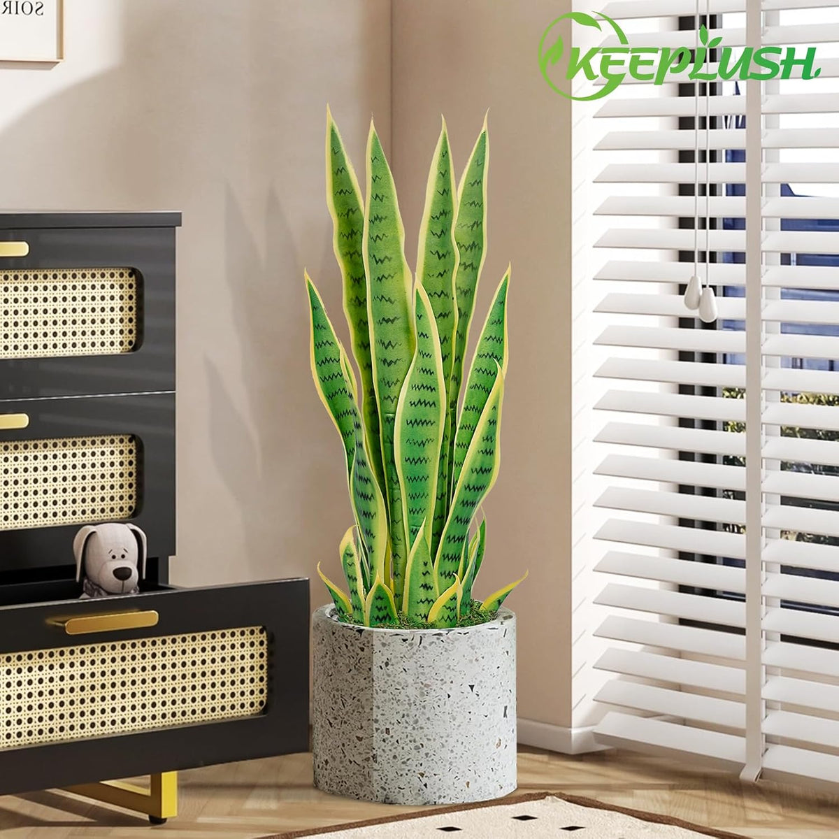 4ft Artificial Snake Plant – 46in Faux Sansevieria Plants, Fake Floor Plant for Indoor Outdoor, Front Porch Patio Home Office Decor, Mother-in-Law’s Tongue, Green