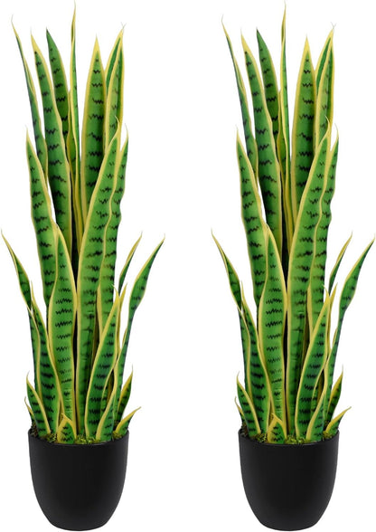4ft Artificial Snake Plant – 46in Faux Sansevieria Plants, Fake Floor Plant for Indoor Outdoor, Front Porch Patio Home Office Decor, Mother-in-Law’s Tongue, Green
