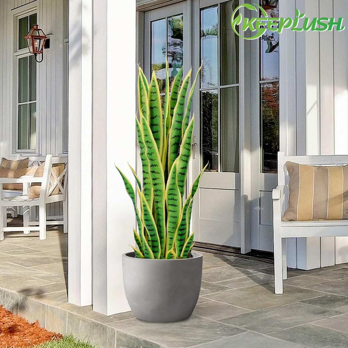 4ft Artificial Snake Plant – 46in Faux Sansevieria Plants, Fake Floor Plant for Indoor Outdoor, Front Porch Patio Home Office Decor, Mother-in-Law’s Tongue, Green