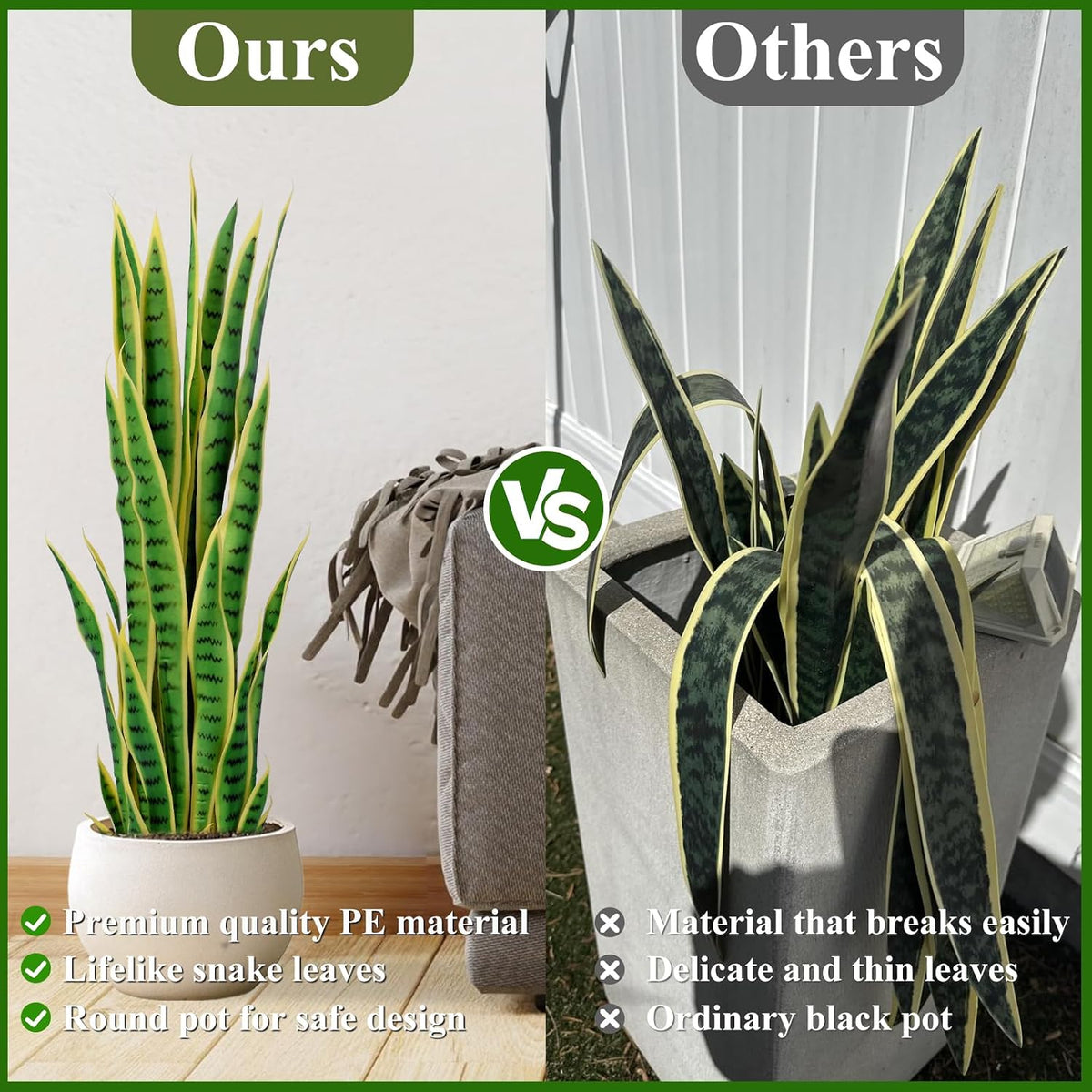 4ft Artificial Snake Plant – 46in Faux Sansevieria Plants, Fake Floor Plant for Indoor Outdoor, Front Porch Patio Home Office Decor, Mother-in-Law’s Tongue, Green