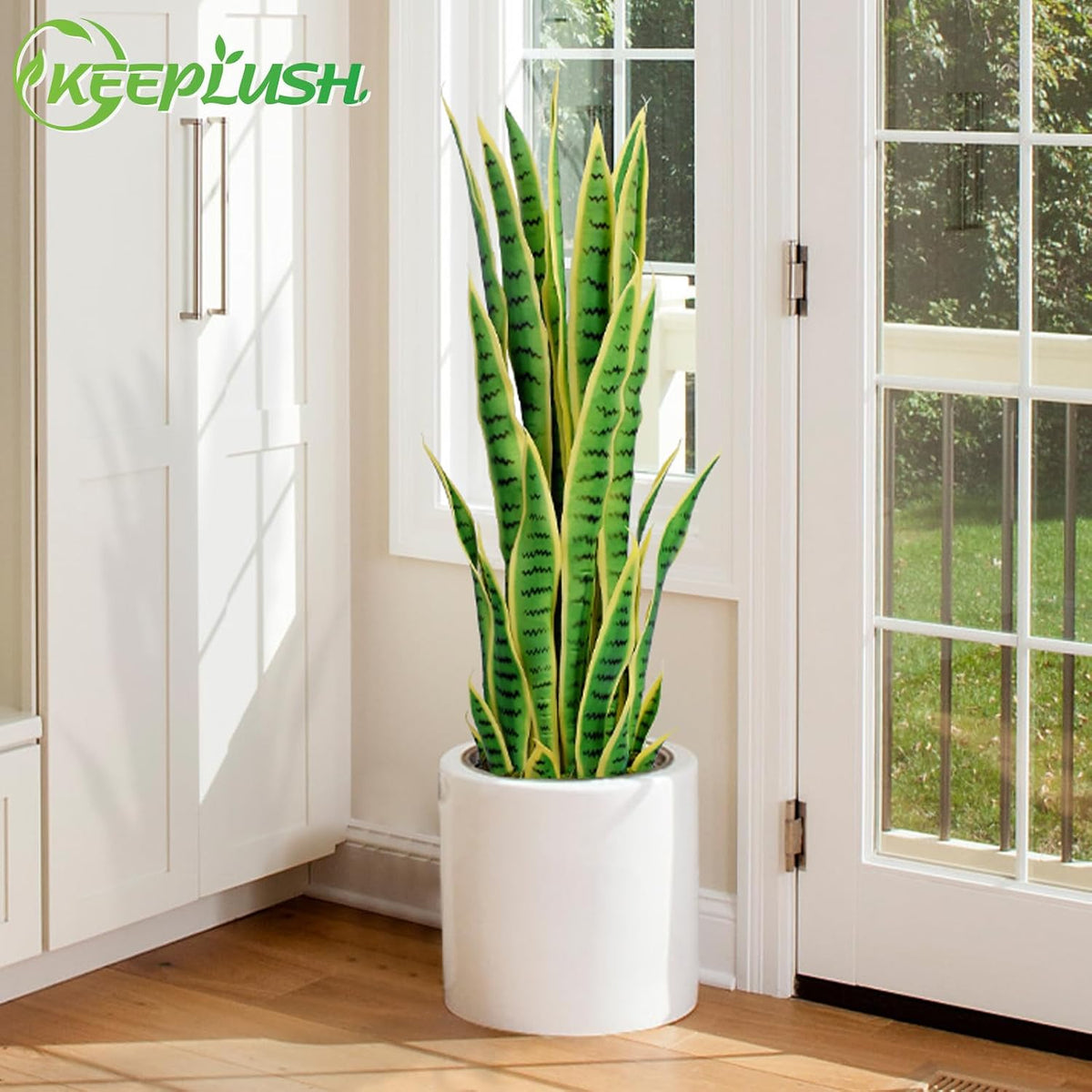 4ft Artificial Snake Plant – 46in Faux Sansevieria Plants, Fake Floor Plant for Indoor Outdoor, Front Porch Patio Home Office Decor, Mother-in-Law’s Tongue, Green