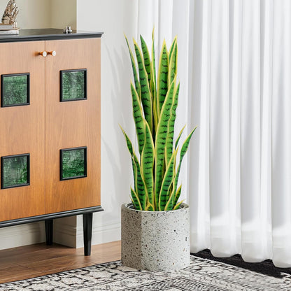 4ft Artificial Snake Plant – 46in Faux Sansevieria Plants, Fake Floor Plant for Indoor Outdoor, Front Porch Patio Home Office Decor, Mother-in-Law’s Tongue, Green