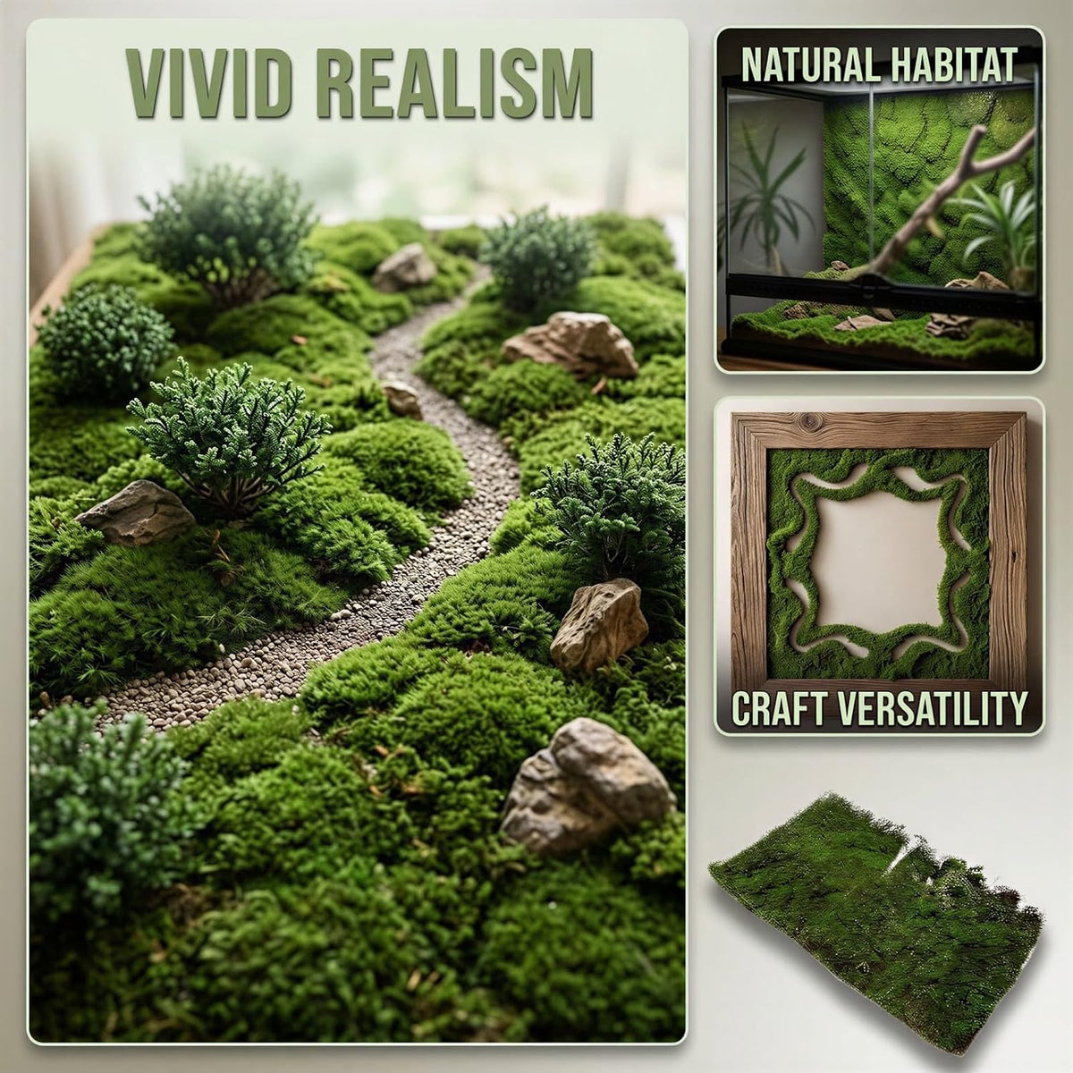 2 Pcs Artificial Moss Grass Mat, Ground Shrub Turf Model for DIY Decor, Realistic Green Plant Scenery for Reptile Terrarium, Miniature Scene, Nylon Resin Glue Material Craft Supply