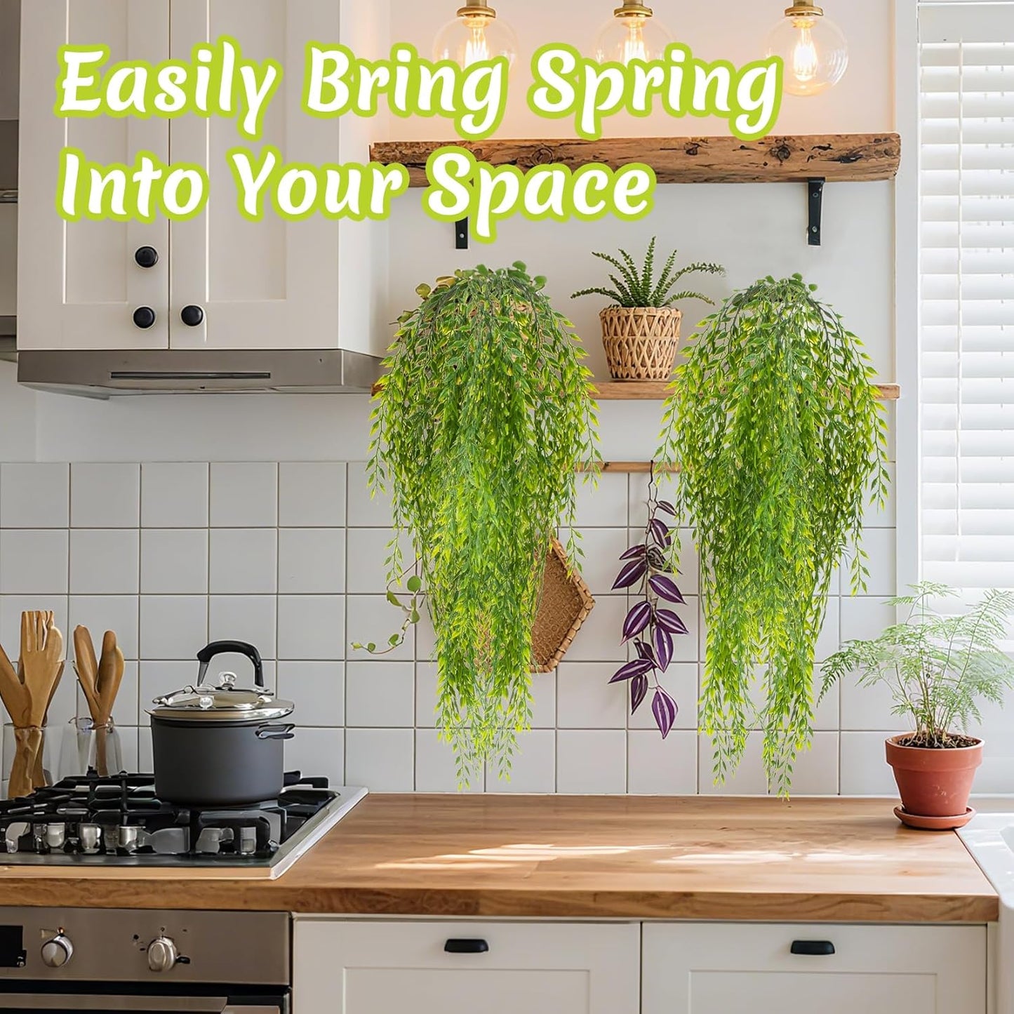 2PCS Fake Hanging Plants - Artificial Ivy Weeping Willow Vines | Long Weeping Willow Vines, Artificial Ivy Greenery for Shelf, Wall, Bathroom, Porch, Garden & Hawaiian Theme Party Decor