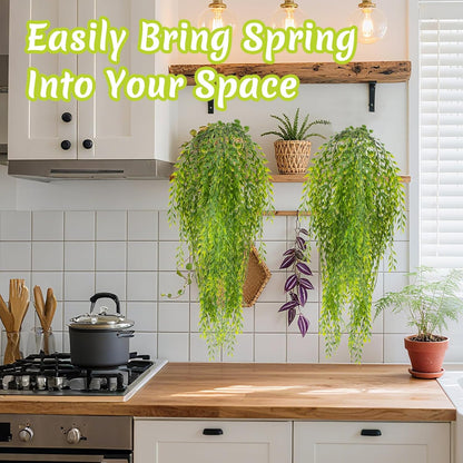 2PCS Fake Hanging Plants - Artificial Ivy Weeping Willow Vines | Long Weeping Willow Vines, Artificial Ivy Greenery for Shelf, Wall, Bathroom, Porch, Garden & Hawaiian Theme Party Decor