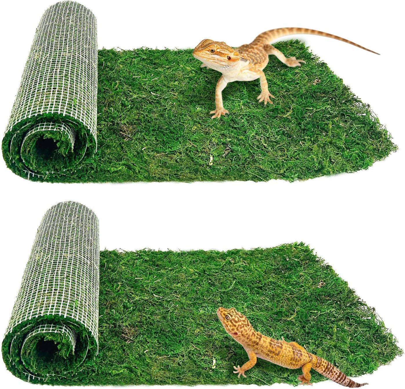 2 PCS Reptile Carpet Cuttable Terrarium Mat Artificial Moss Reptile Liner Green Substrate Flooring Bearded Dragon Tank Accessories for Leopard Gecko Lizard Snake Tortoise (11.81" x 23.62")