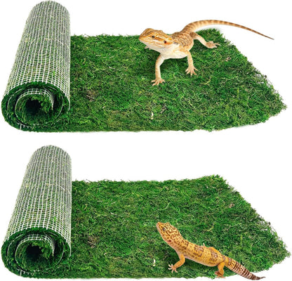 2 PCS Reptile Carpet Cuttable Terrarium Mat Artificial Moss Reptile Liner Green Substrate Flooring Bearded Dragon Tank Accessories for Leopard Gecko Lizard Snake Tortoise (11.81" x 23.62")