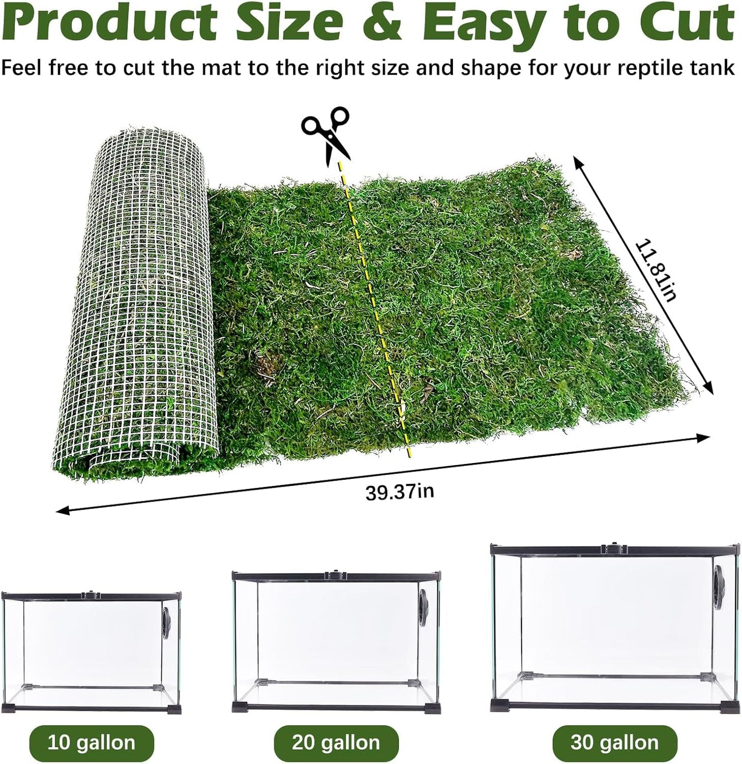 2 PCS Reptile Carpet Cuttable Terrarium Mat Artificial Moss Reptile Liner Green Substrate Flooring Bearded Dragon Tank Accessories for Leopard Gecko Lizard Snake Tortoise (11.81" x 23.62")