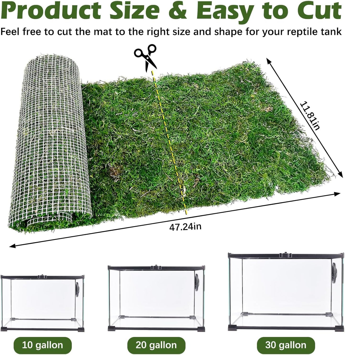 2 PCS Reptile Carpet Cuttable Terrarium Mat Artificial Moss Reptile Liner Green Substrate Flooring Bearded Dragon Tank Accessories for Leopard Gecko Lizard Snake Tortoise (11.81" x 23.62")