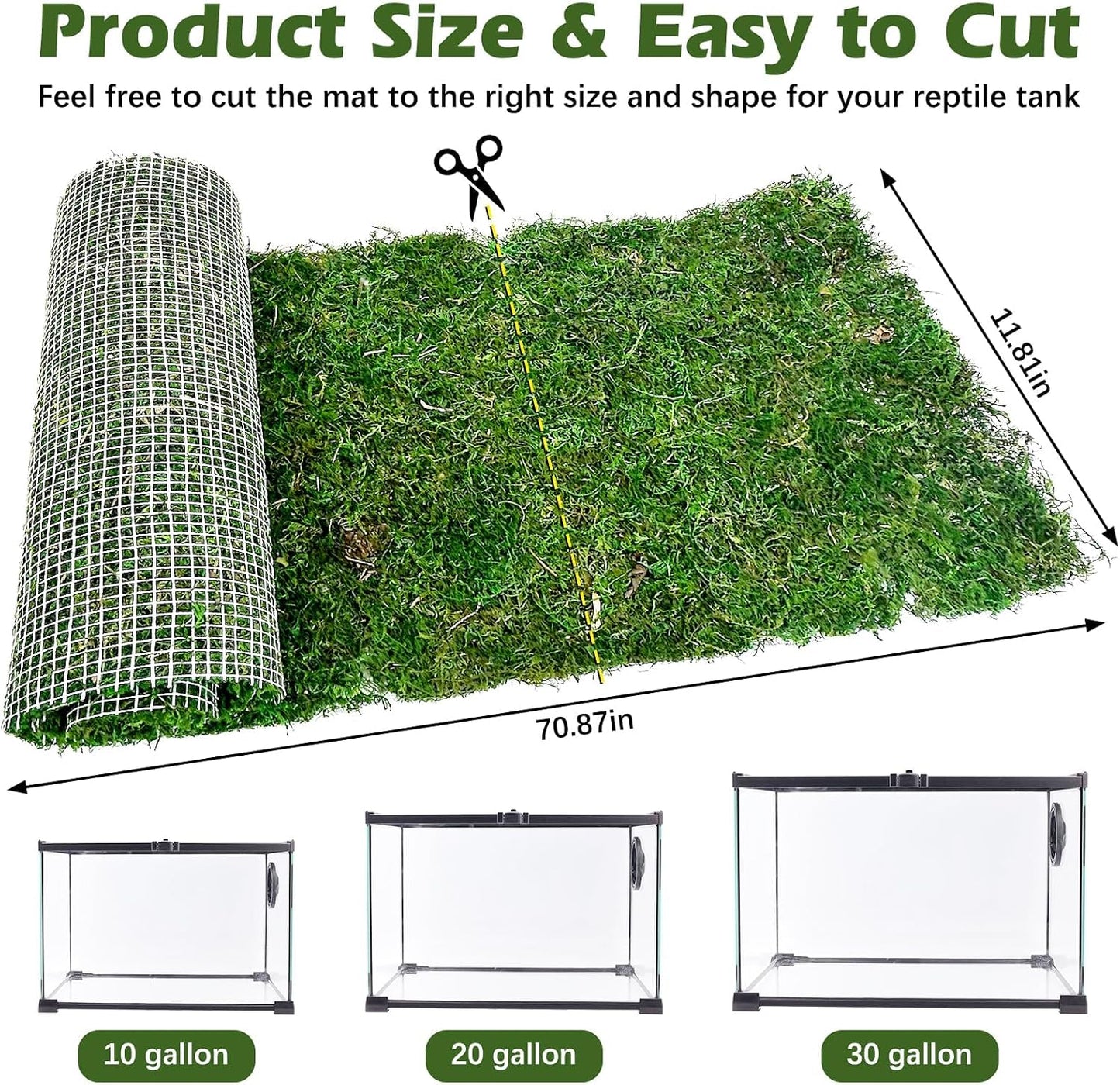 2 PCS Reptile Carpet Cuttable Terrarium Mat Artificial Moss Reptile Liner Green Substrate Flooring Bearded Dragon Tank Accessories for Leopard Gecko Lizard Snake Tortoise (11.81" x 23.62")