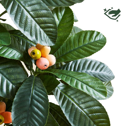 Artificial Fruit Tree 5FT, Fake Loquat Tree Indoor with White Tall Planter, Realistic Faux Japanese Medlar Tree with Lifelike Fruit for Living Room Office Entryway Decor