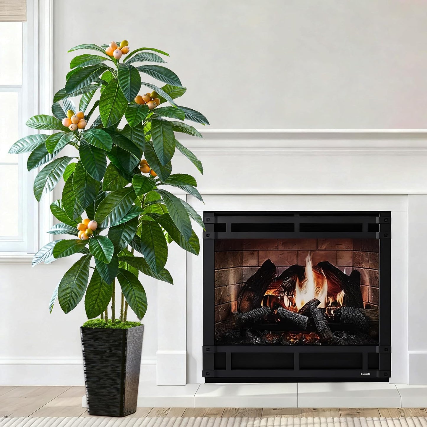 Artificial Fruit Tree 5FT, Fake Loquat Tree Indoor with White Tall Planter, Realistic Faux Japanese Medlar Tree with Lifelike Fruit for Living Room Office Entryway Decor