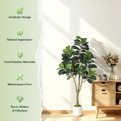 Artificial Fiddle Leaf Fig Tree 6ft for Faux Plants Indoor Home Green Decor