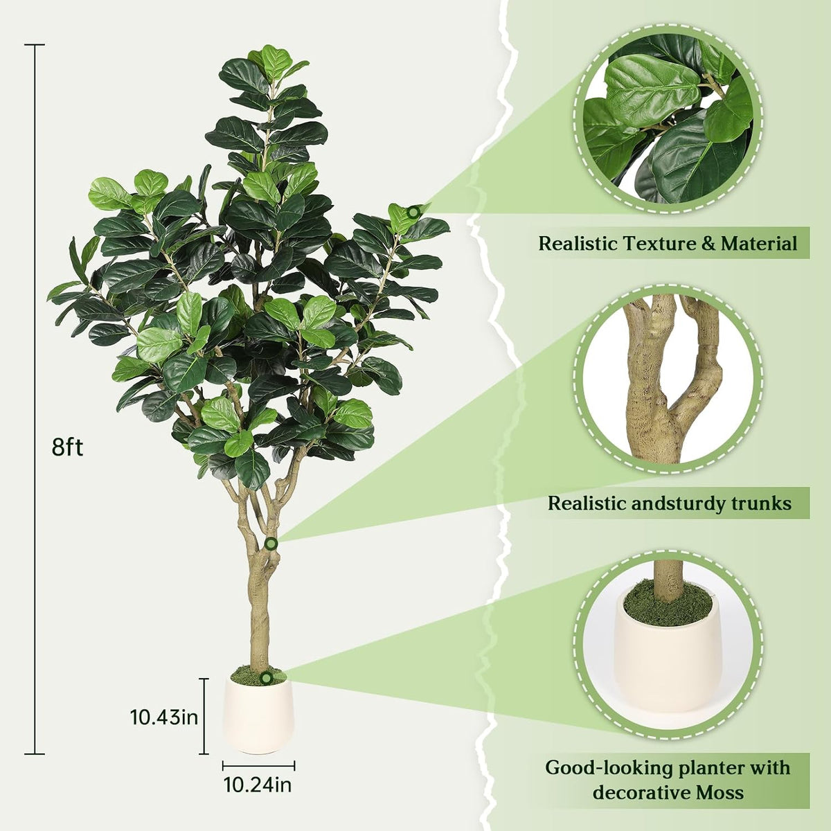 Artificial Fiddle Leaf Fig Tree 6ft for Faux Plants Indoor Home Green Decor