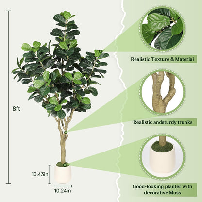 Artificial Fiddle Leaf Fig Tree 6ft for Faux Plants Indoor Home Green Decor
