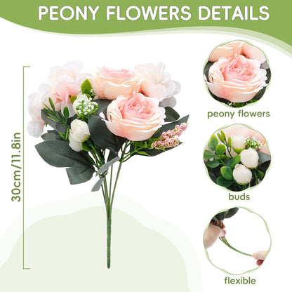 Peonies Artificial Flowers, 2 Packs Simulated Silk Peonies Flowers Fake, Mixed Pink Peonies Flowers Bouquet for Centerpiece Table Wedding Party Home Decoration, Champagne White