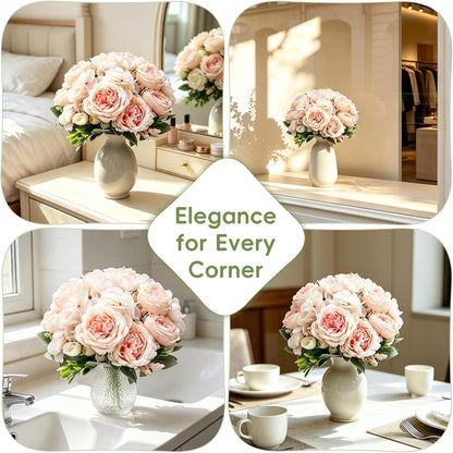 Peonies Artificial Flowers, 2 Packs Simulated Silk Peonies Flowers Fake, Mixed Pink Peonies Flowers Bouquet for Centerpiece Table Wedding Party Home Decoration, Champagne White