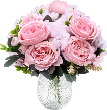 Peonies Artificial Flowers, 2 Packs Simulated Silk Peonies Flowers Fake, Mixed Pink Peonies Flowers Bouquet for Centerpiece Table Wedding Party Home Decoration, Champagne White