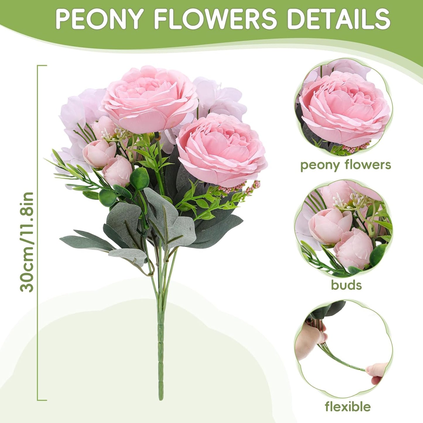 Peonies Artificial Flowers, 2 Packs Simulated Silk Peonies Flowers Fake, Mixed Pink Peonies Flowers Bouquet for Centerpiece Table Wedding Party Home Decoration, Champagne White
