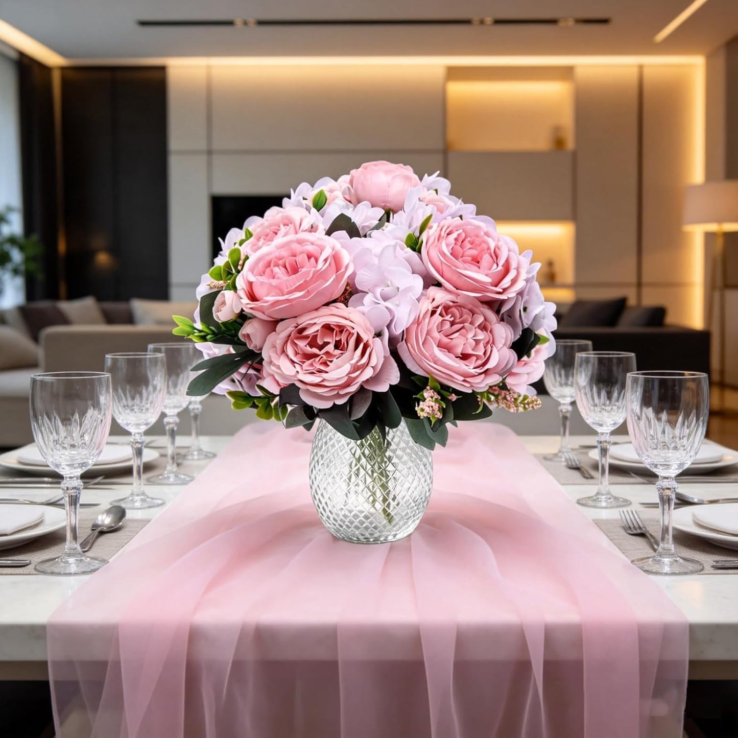 Peonies Artificial Flowers, 2 Packs Simulated Silk Peonies Flowers Fake, Mixed Pink Peonies Flowers Bouquet for Centerpiece Table Wedding Party Home Decoration, Champagne White