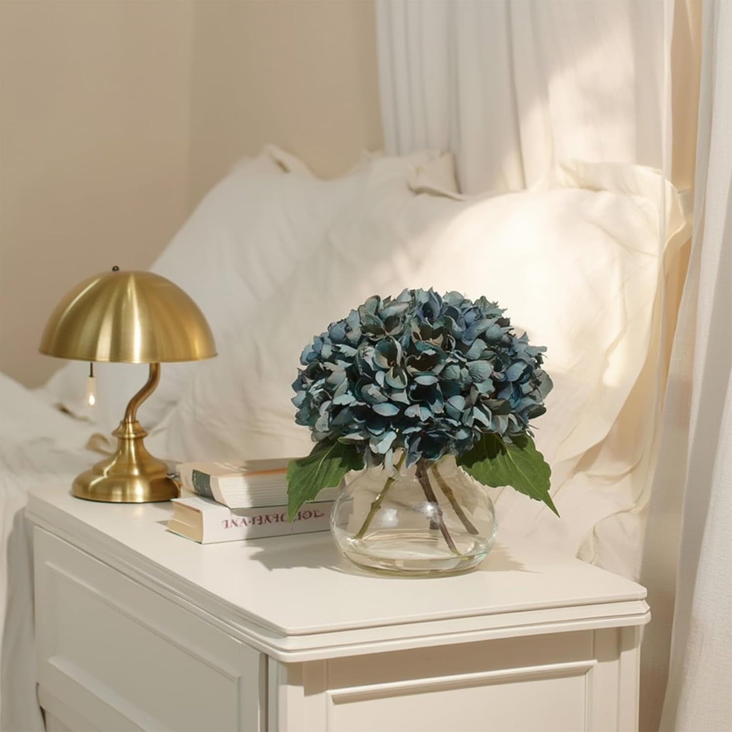 White Magnolia Artificial Flowers with Vase Fake Magnolia Flowers Indoor Real Touch Flowers with Faux Water for Home Decor Centerpieces for Tables