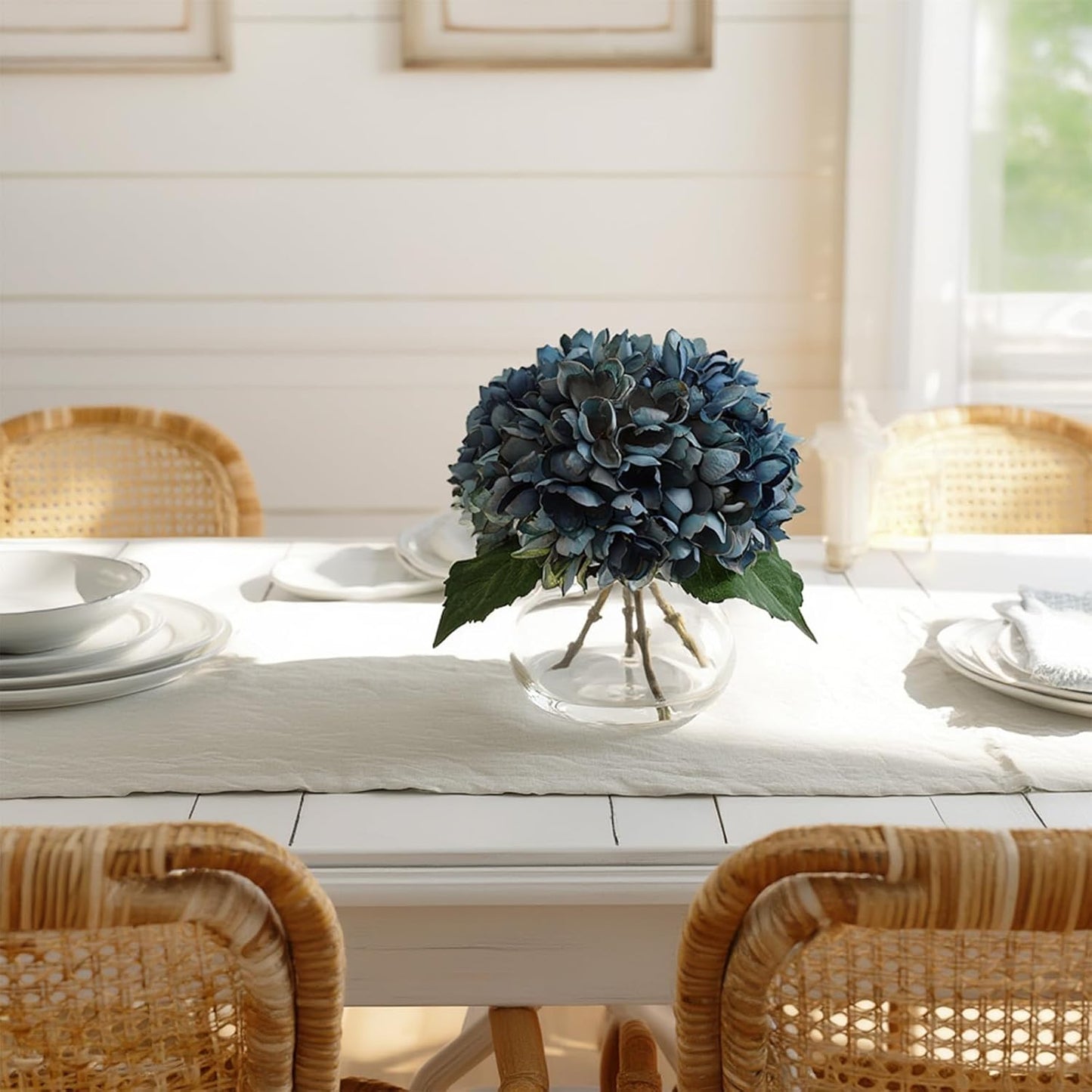White Magnolia Artificial Flowers with Vase Fake Magnolia Flowers Indoor Real Touch Flowers with Faux Water for Home Decor Centerpieces for Tables
