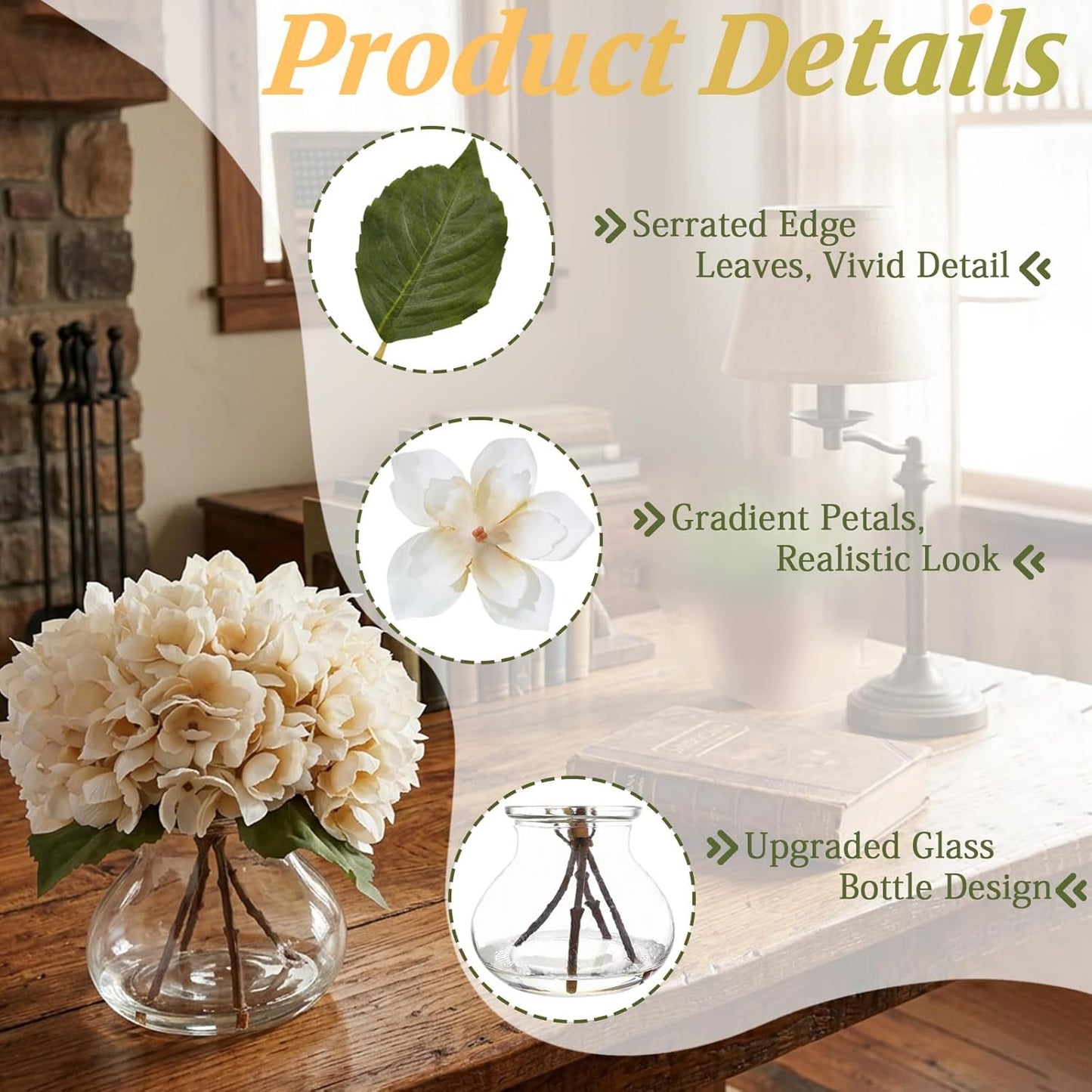 White Magnolia Artificial Flowers with Vase Fake Magnolia Flowers Indoor Real Touch Flowers with Faux Water for Home Decor Centerpieces for Tables