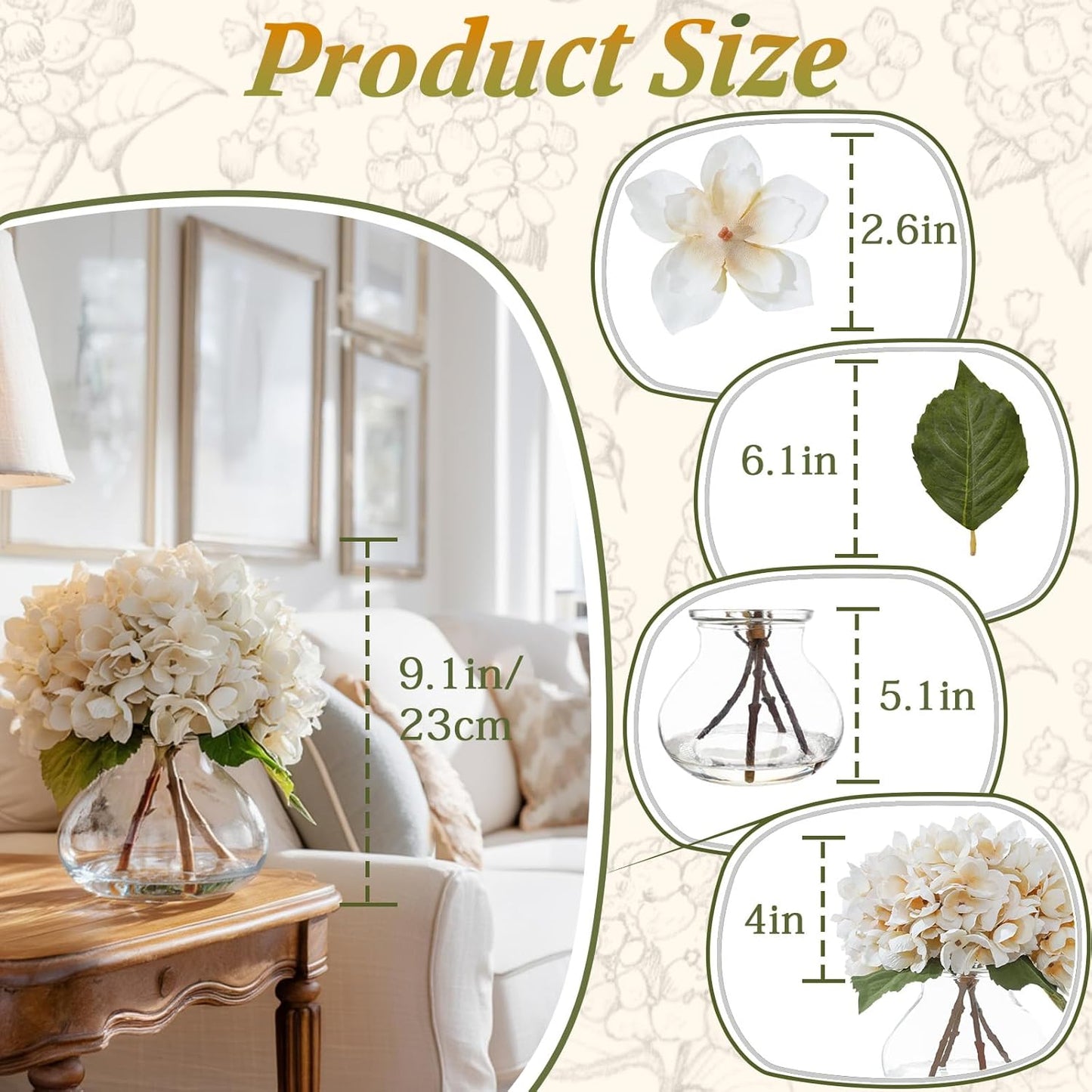 White Magnolia Artificial Flowers with Vase Fake Magnolia Flowers Indoor Real Touch Flowers with Faux Water for Home Decor Centerpieces for Tables