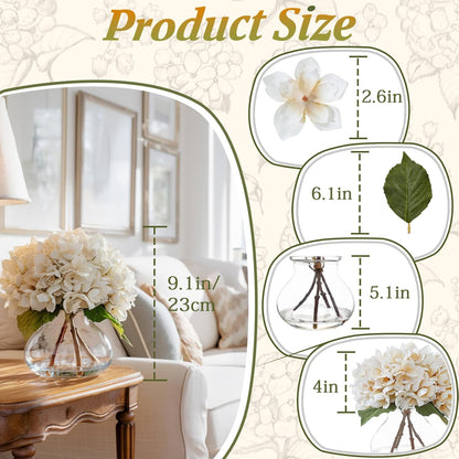 White Magnolia Artificial Flowers with Vase Fake Magnolia Flowers Indoor Real Touch Flowers with Faux Water for Home Decor Centerpieces for Tables