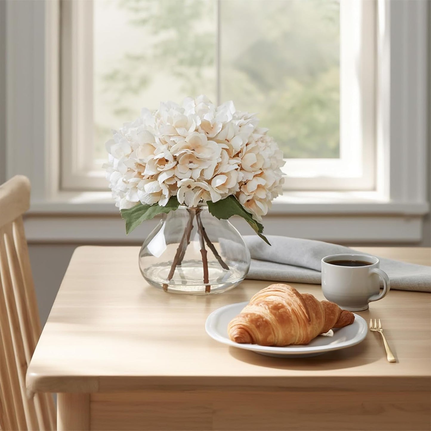 White Magnolia Artificial Flowers with Vase Fake Magnolia Flowers Indoor Real Touch Flowers with Faux Water for Home Decor Centerpieces for Tables