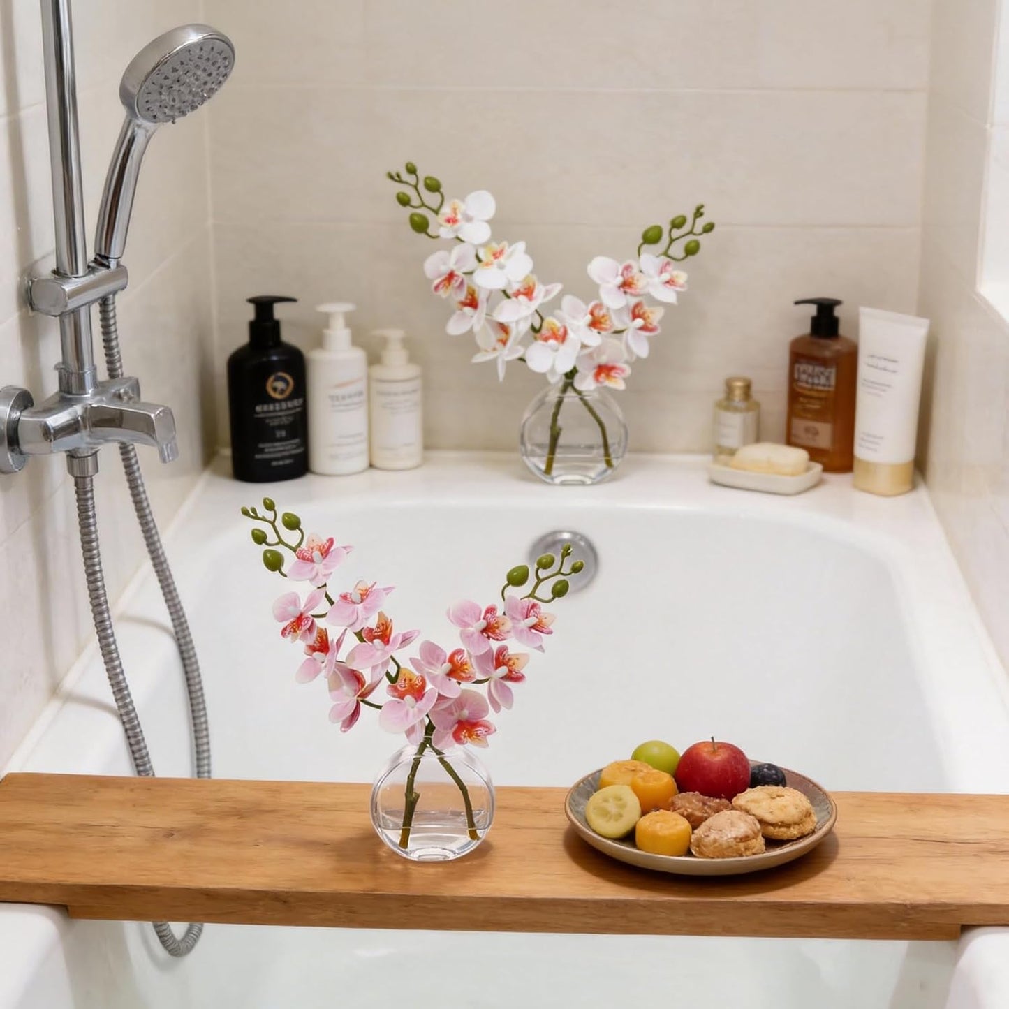 White Magnolia Artificial Flowers with Vase Fake Magnolia Flowers Indoor Real Touch Flowers with Faux Water for Home Decor Centerpieces for Tables
