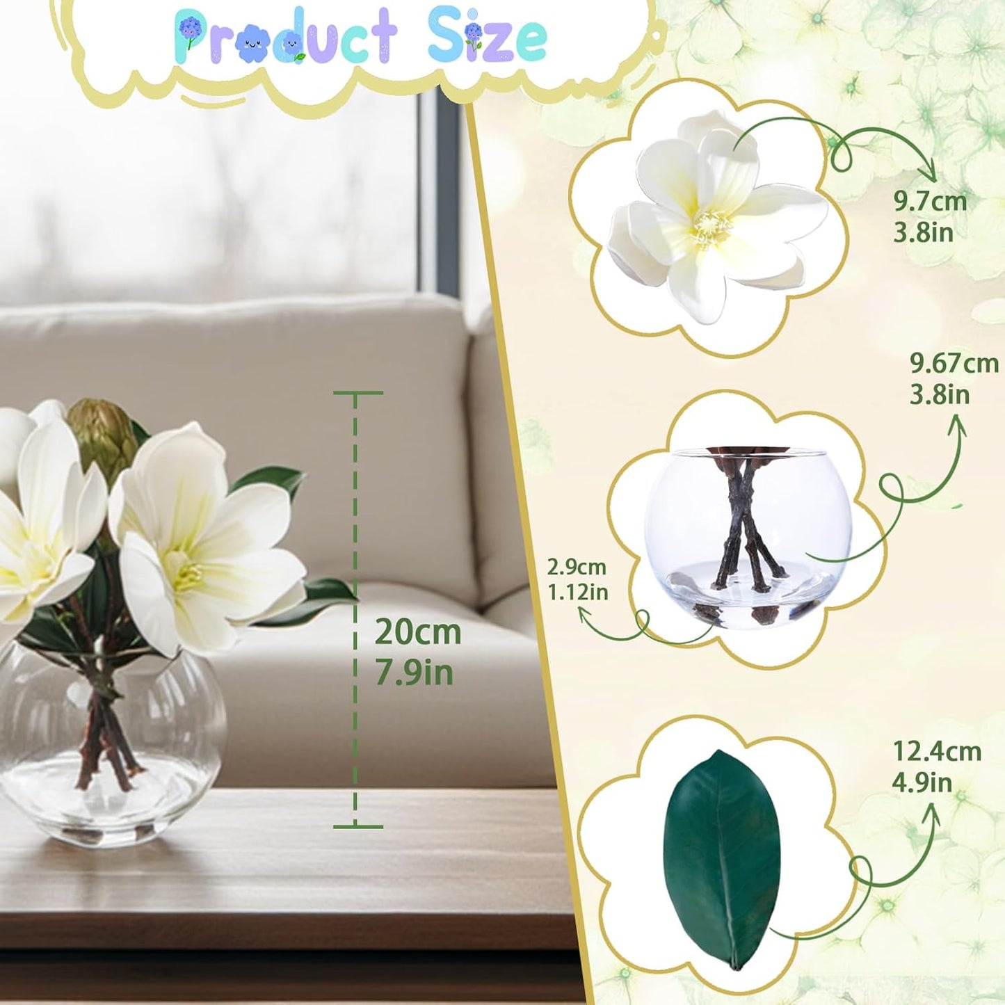 White Magnolia Artificial Flowers with Vase Fake Magnolia Flowers Indoor Real Touch Flowers with Faux Water for Home Decor Centerpieces for Tables