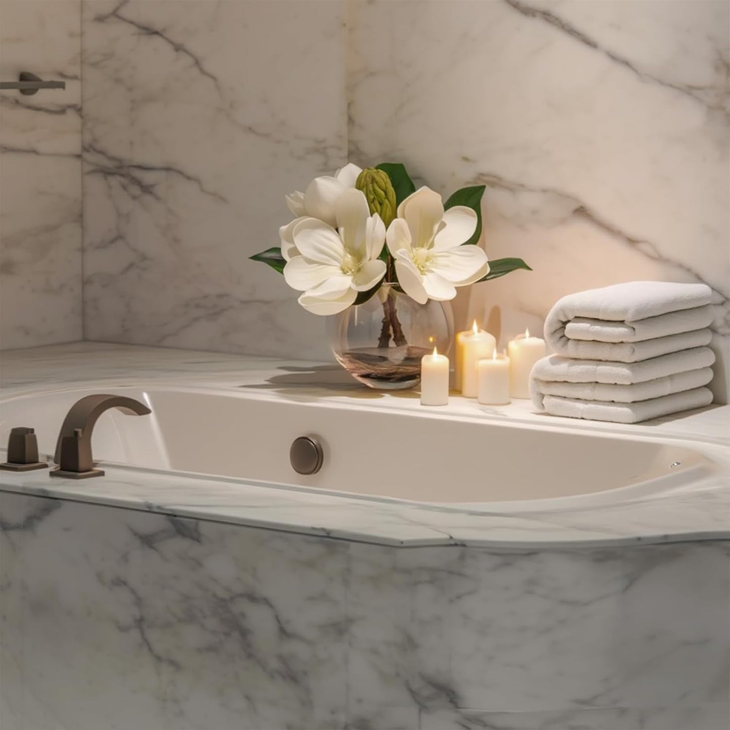 White Magnolia Artificial Flowers with Vase Fake Magnolia Flowers Indoor Real Touch Flowers with Faux Water for Home Decor Centerpieces for Tables