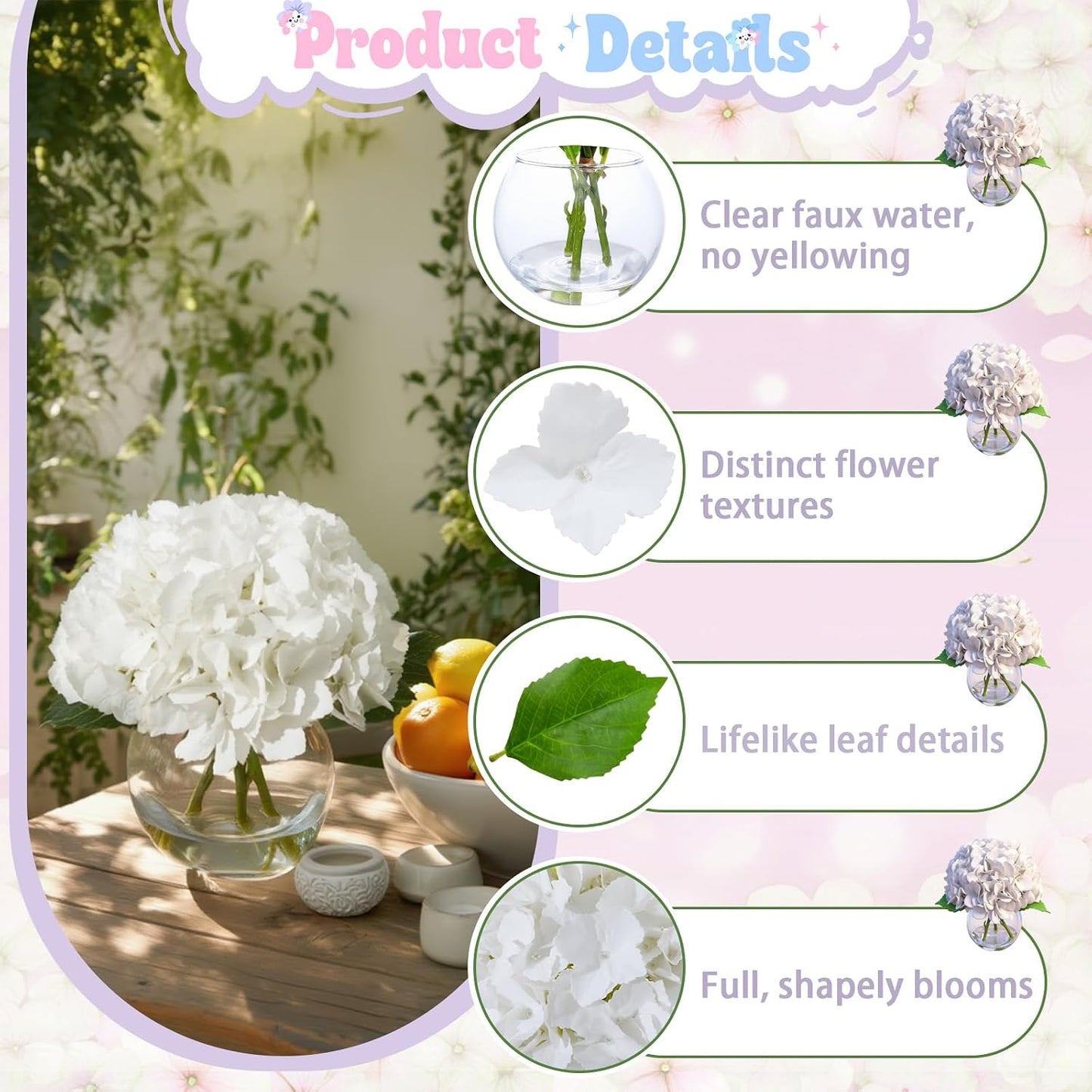 White Magnolia Artificial Flowers with Vase Fake Magnolia Flowers Indoor Real Touch Flowers with Faux Water for Home Decor Centerpieces for Tables
