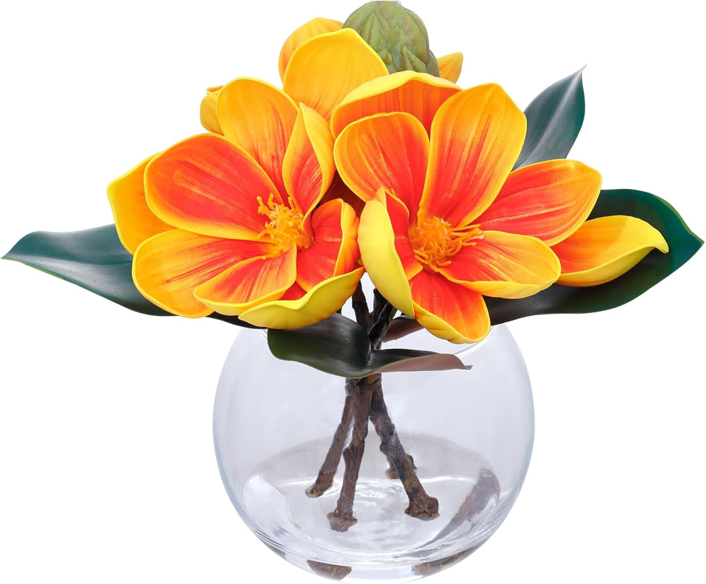 White Magnolia Artificial Flowers with Vase Fake Magnolia Flowers Indoor Real Touch Flowers with Faux Water for Home Decor Centerpieces for Tables