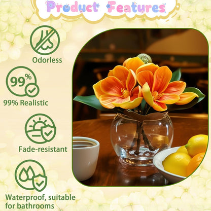 White Magnolia Artificial Flowers with Vase Fake Magnolia Flowers Indoor Real Touch Flowers with Faux Water for Home Decor Centerpieces for Tables